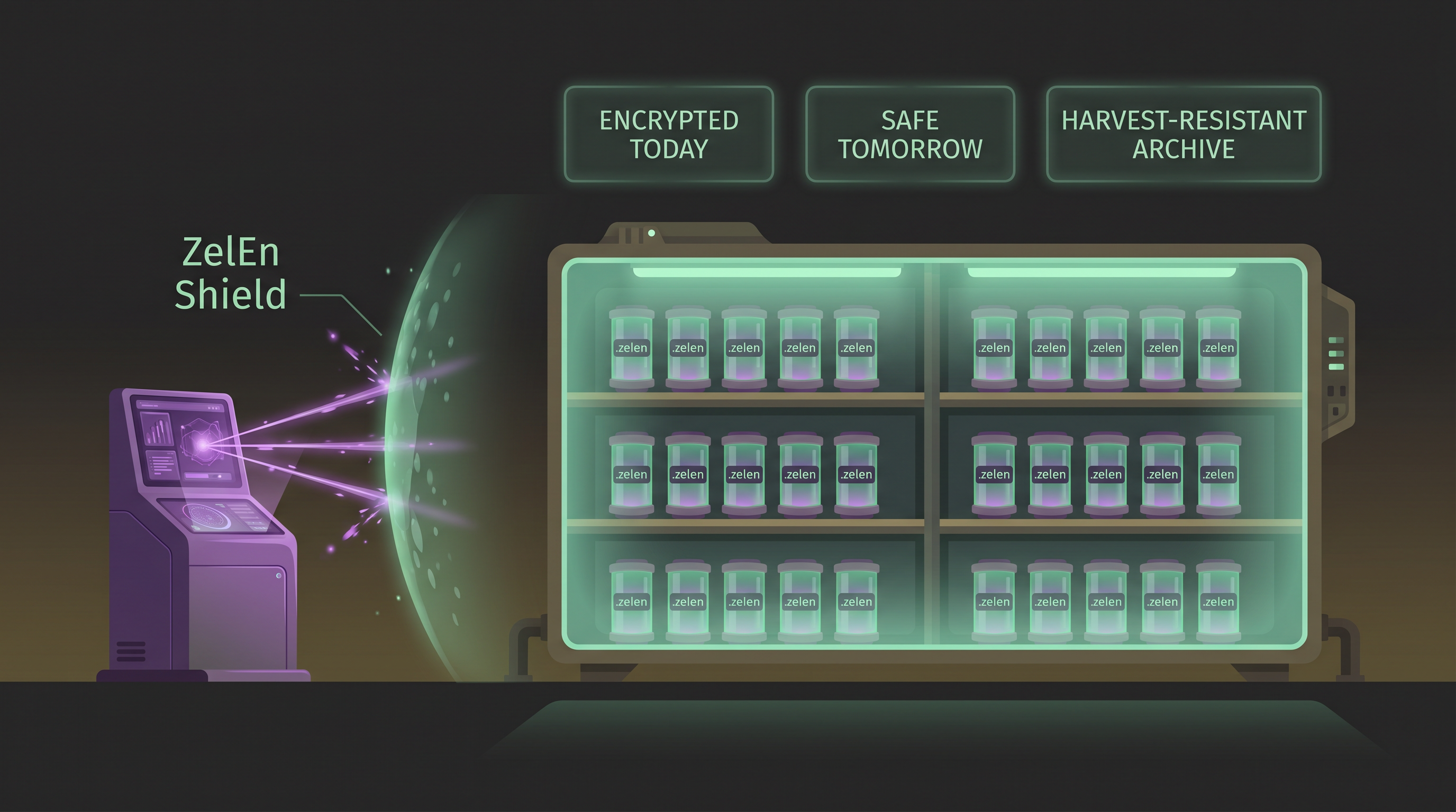 ZelEn shield protecting harvest-resistant encrypted archives